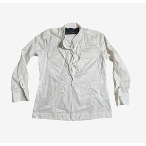 Claridge + King Cuffed Long Sleeve Top Grommets XL White Chic Staple Cotton